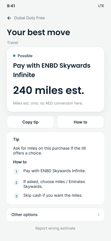 Rewards Catcher, Your best move at Mall of the Emirates. Possible. Pay with ENBD Skywards Infinite. 240 miles est. Miles est. only: no AED conversion here.